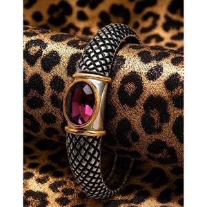 Cabot VTG (80/90s)‎ Hinged Bangle Bracelet Purple Glass W/ Both Gold Silver Tone